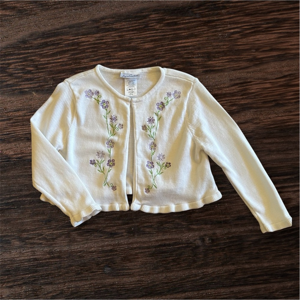 Jayne Copeland Purple and White Floral Embroidered Sweater